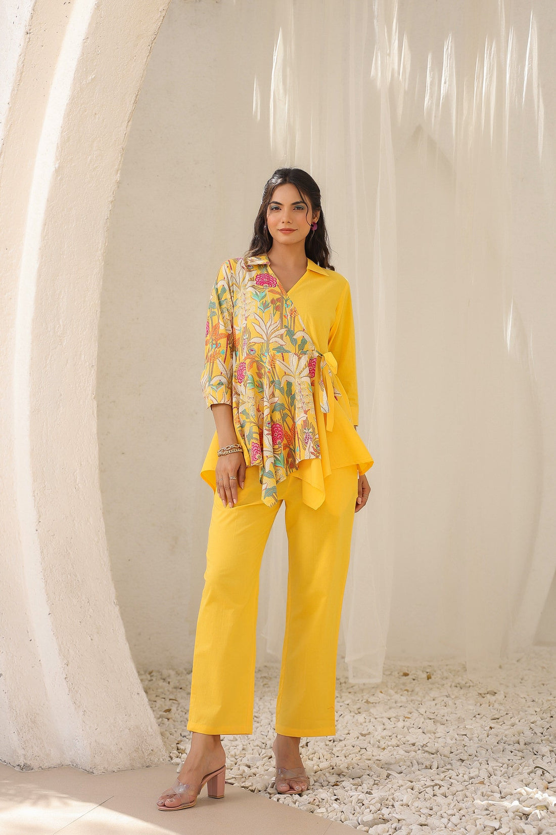 Colour Block Yellow Cotton Co-ord Set