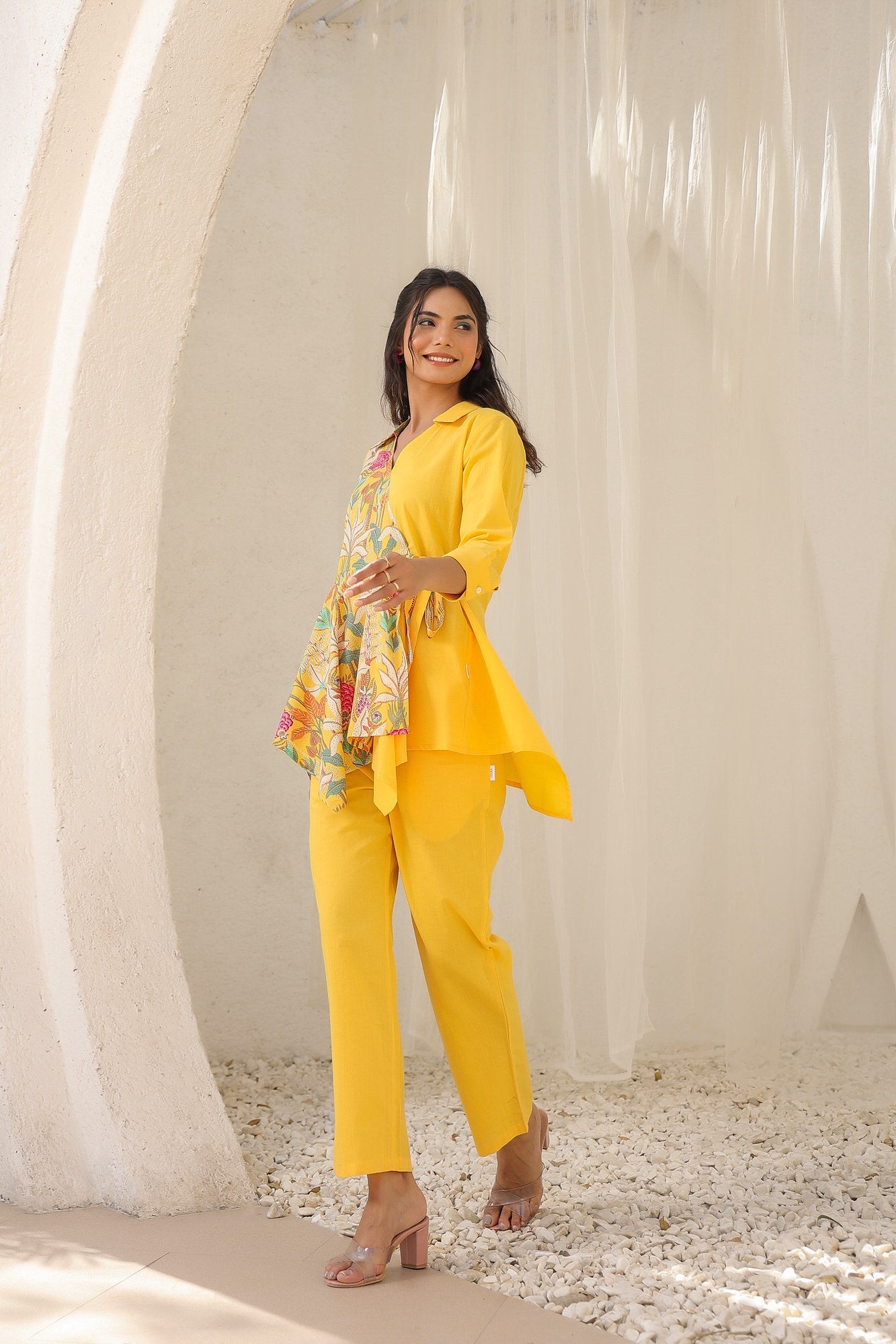 Colour Block Yellow Cotton Co-ord Set
