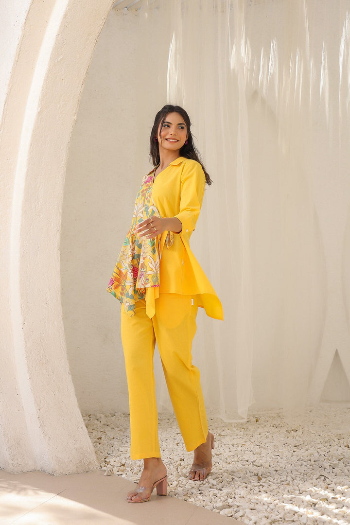 Colour Block Yellow Cotton Co-ord Set