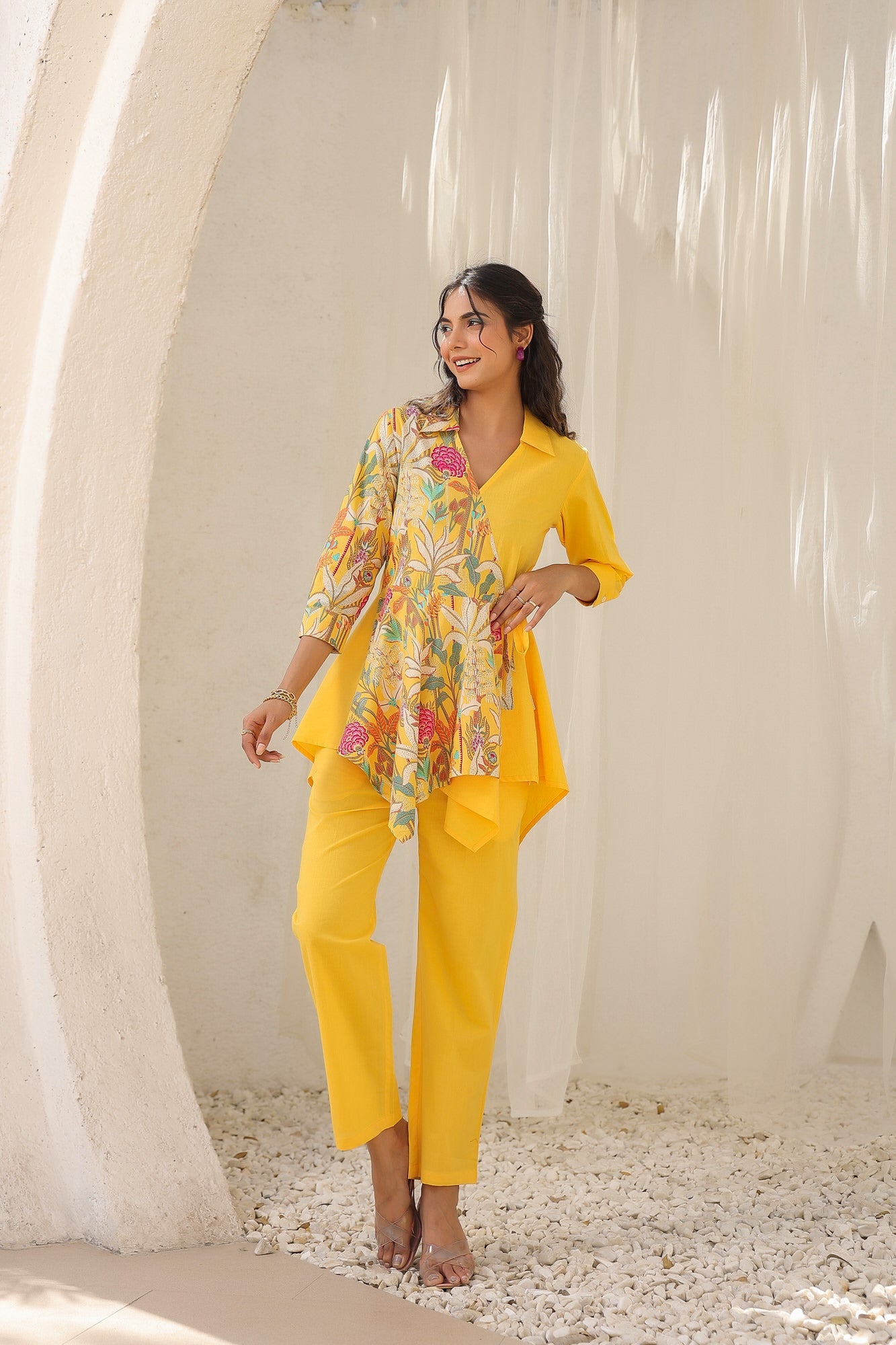 Colour Block Yellow Cotton Co-ord Set