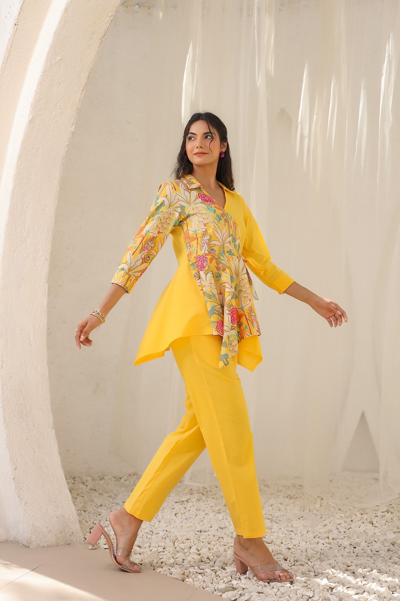 Colour Block Yellow Cotton Co-ord Set