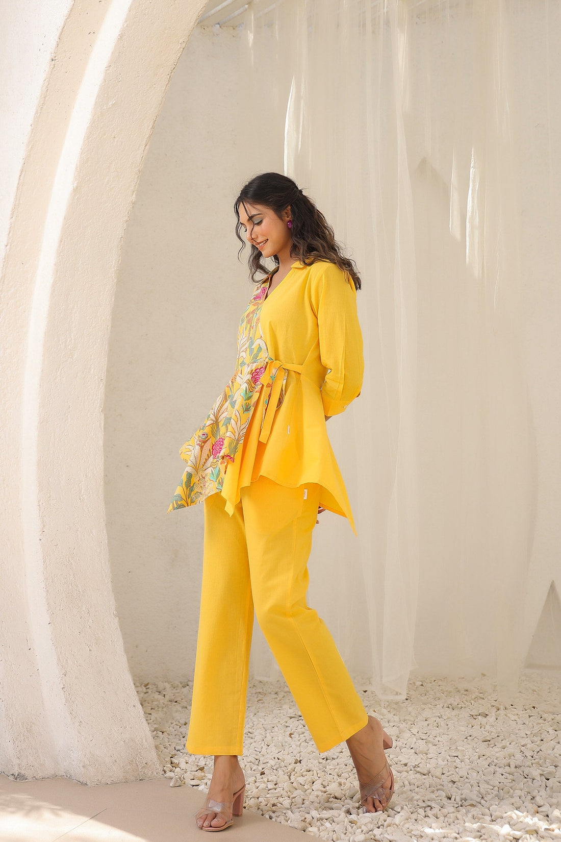 Colour Block Yellow Cotton Co-ord Set