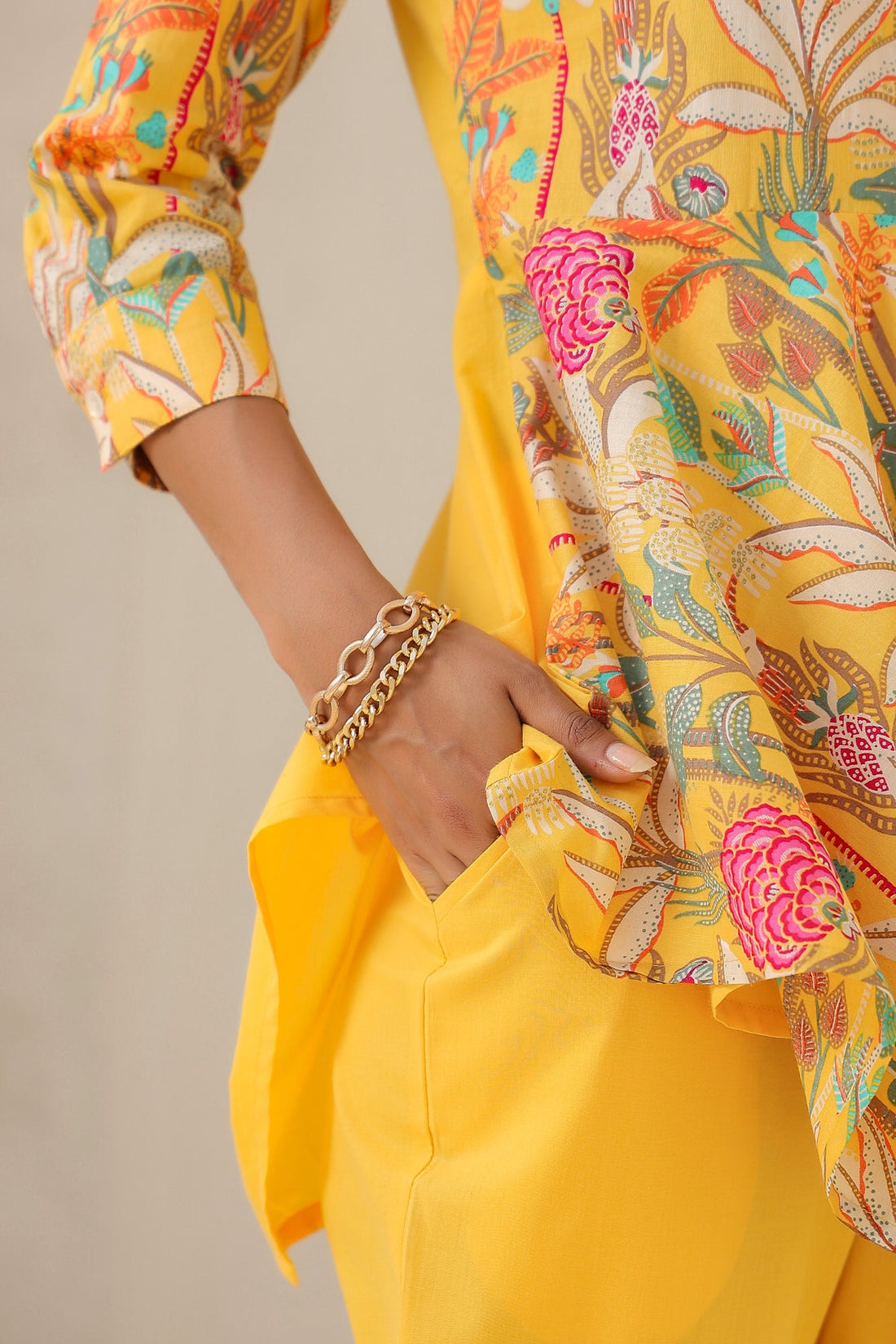 Colour Block Yellow Cotton Co-ord Set