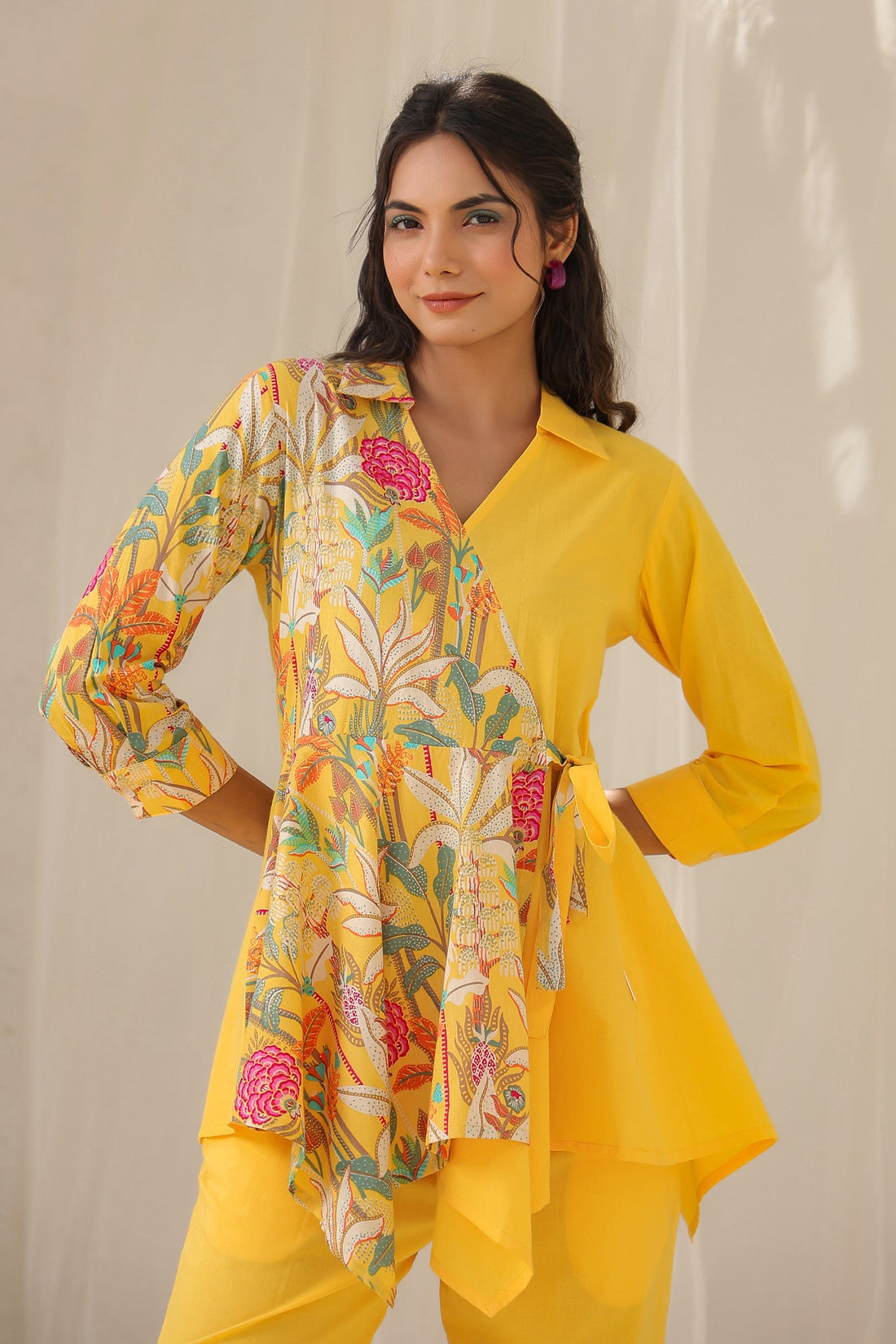 Colour Block Yellow Cotton Co-ord Set