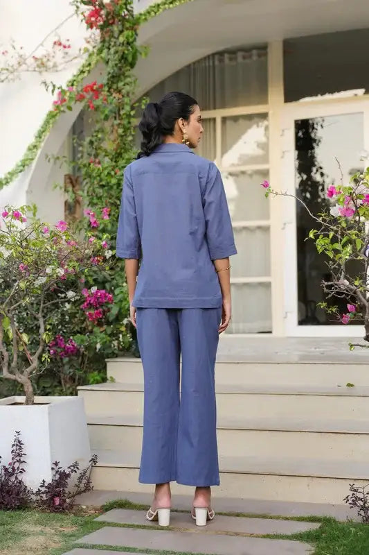 Ocean Blue Blazer Cotton Flex Co-ord Set