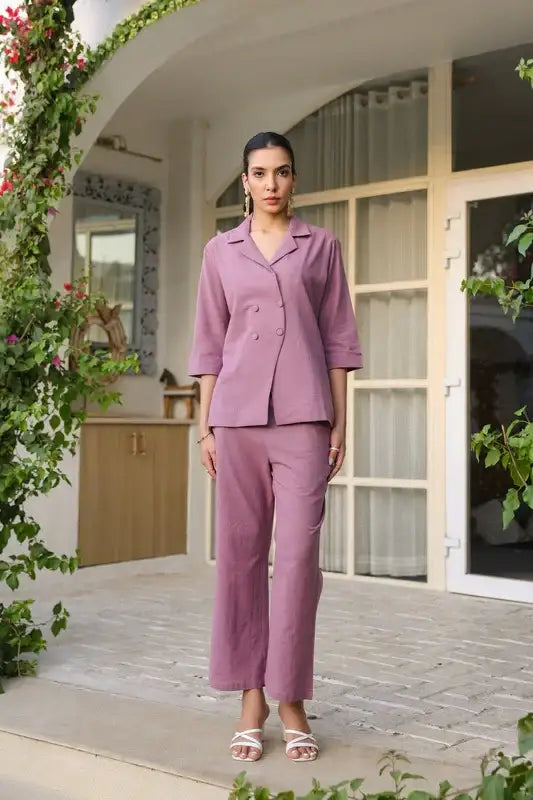 Mauve Bliss Blazer Cotton Flex Co-ord Set