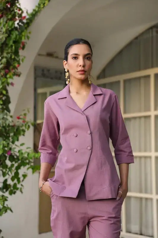 Mauve Bliss Blazer Cotton Flex Co-ord Set