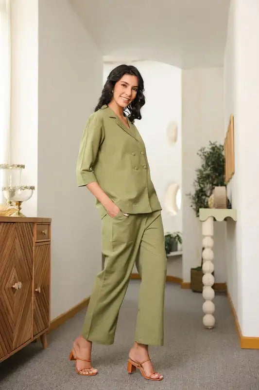 Sage Green Cotton Flex Blazer Co-ord Set