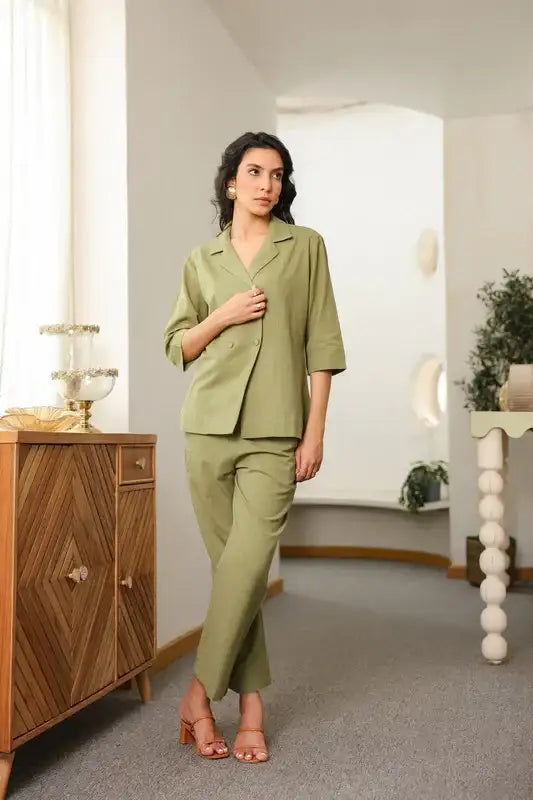 Sage Green Cotton Flex Blazer Co-ord Set