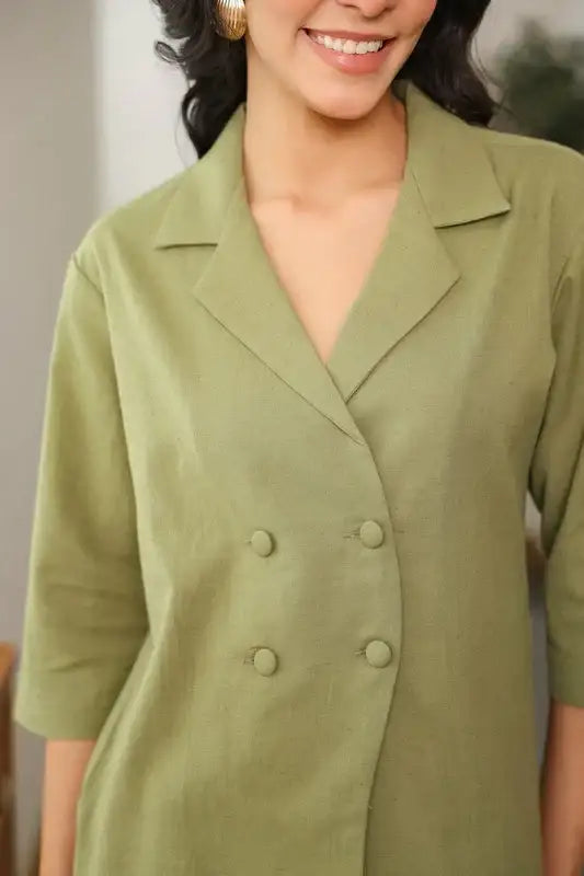 Sage Green Cotton Flex Blazer Co-ord Set
