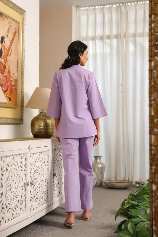 Lavender Bliss with Lace Detailing Cotton Co-ord Set