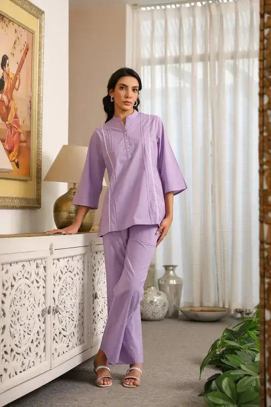 Lavender Bliss with Lace Detailing Cotton Co-ord Set