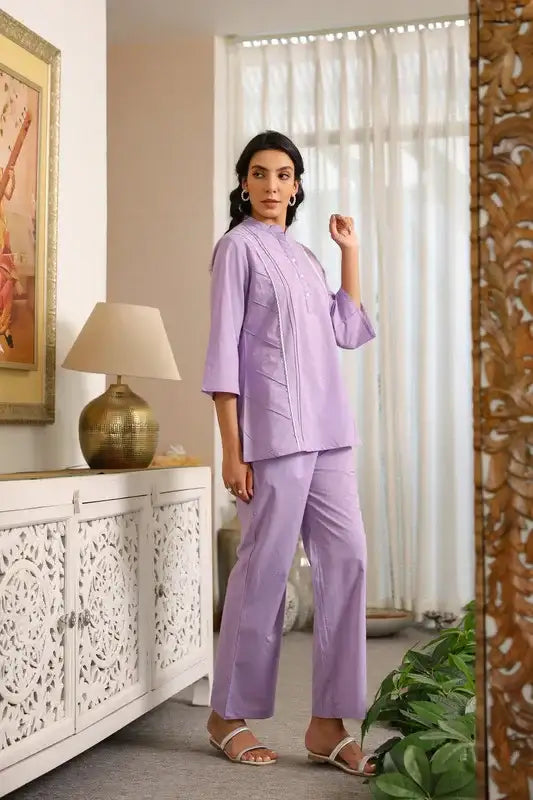 Lavender Bliss with Lace Detailing Cotton Co-ord Set