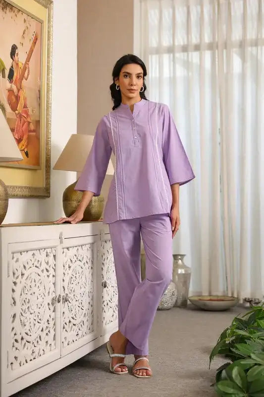 Lavender Bliss with Lace Detailing Cotton Co-ord Set