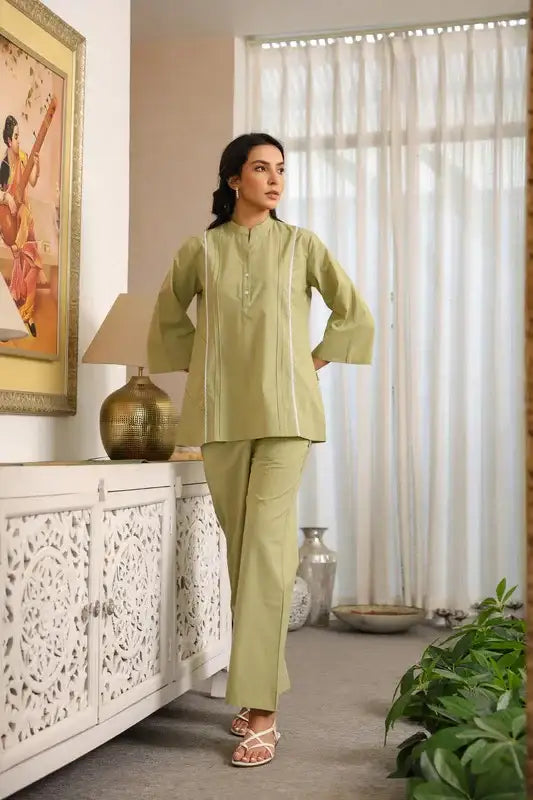 Sage Green with Lace Detailing Cotton Co-ord Set