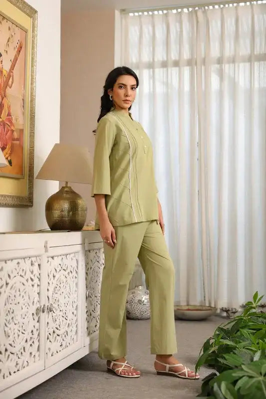 Sage Green with Lace Detailing Cotton Co-ord Set