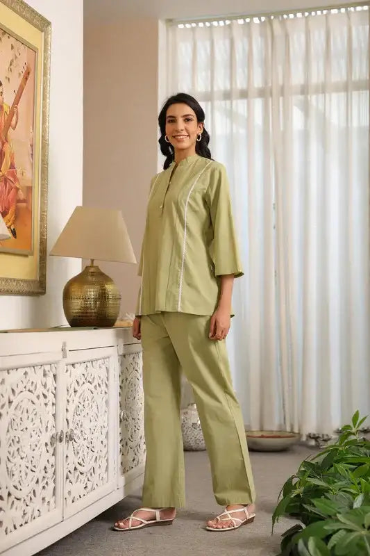 Sage Green with Lace Detailing Cotton Co-ord Set