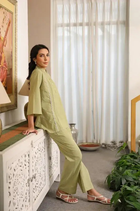 Sage Green with Lace Detailing Cotton Co-ord Set