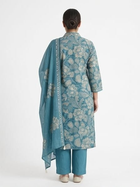 Pure Muslin Kurta Set with Dupatta | Handwork Neckline 3 Piece Ethnic Suit