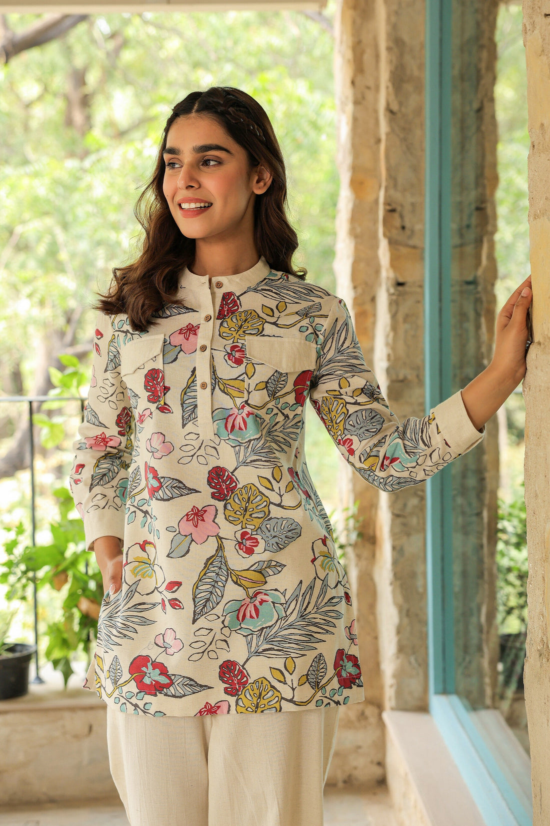 Opulent Ecru Cotton Flex Co-ord Set