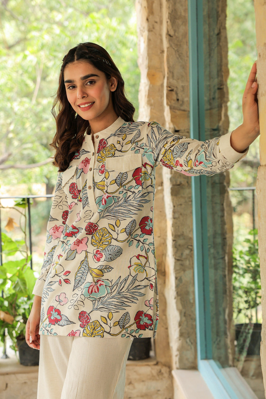 Opulent Ecru Cotton Flex Co-ord Set