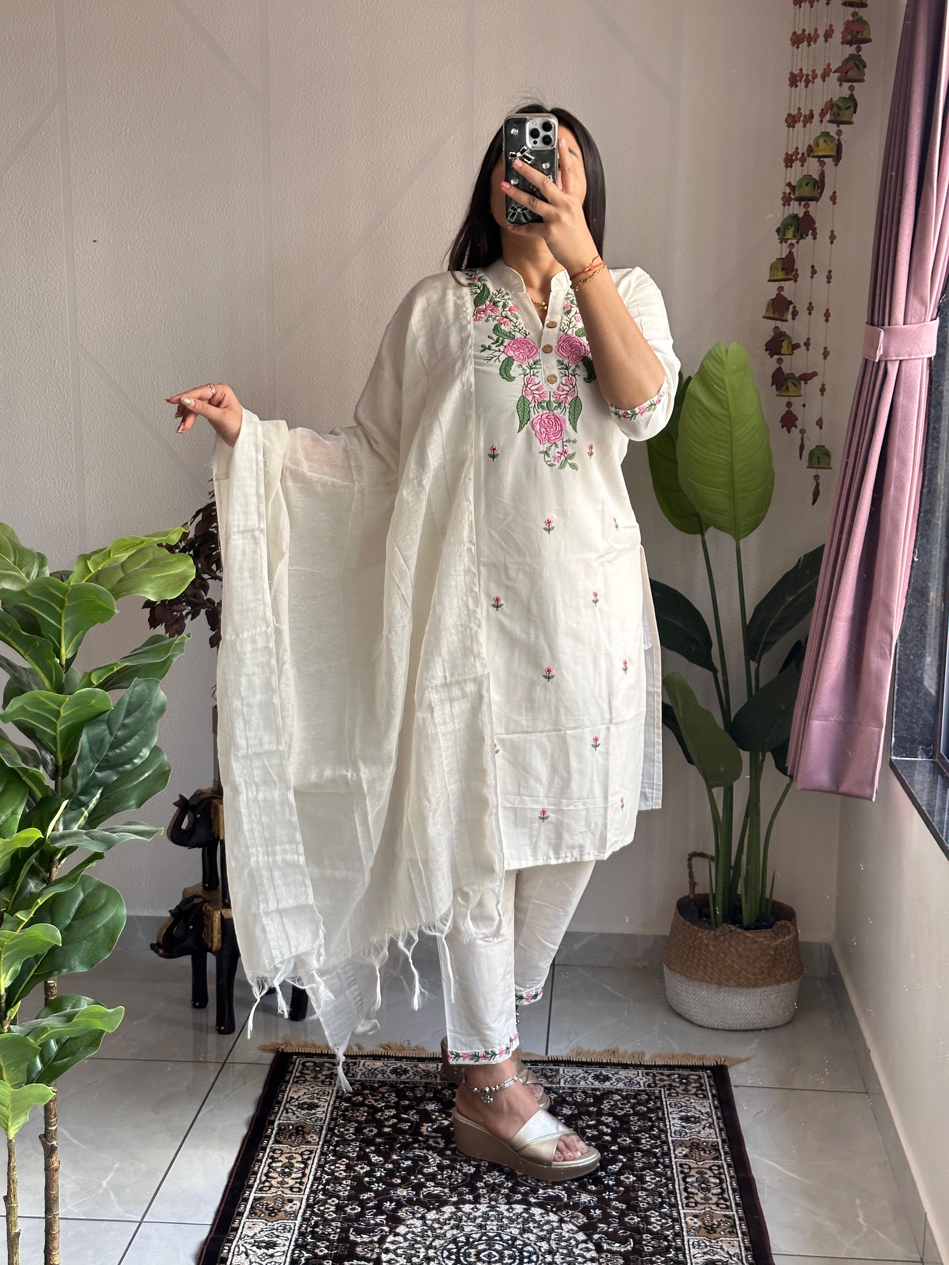 Khadi cotton beautiful embroidery kurti set