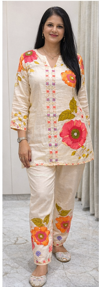 Premium Pure Muslin Co-Ord Set with Mul Cotton Lining for Women – Elegant Top & Bottom Set