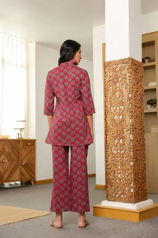 Aloha Mora on Maroon Printed Cotton Co-ord Set