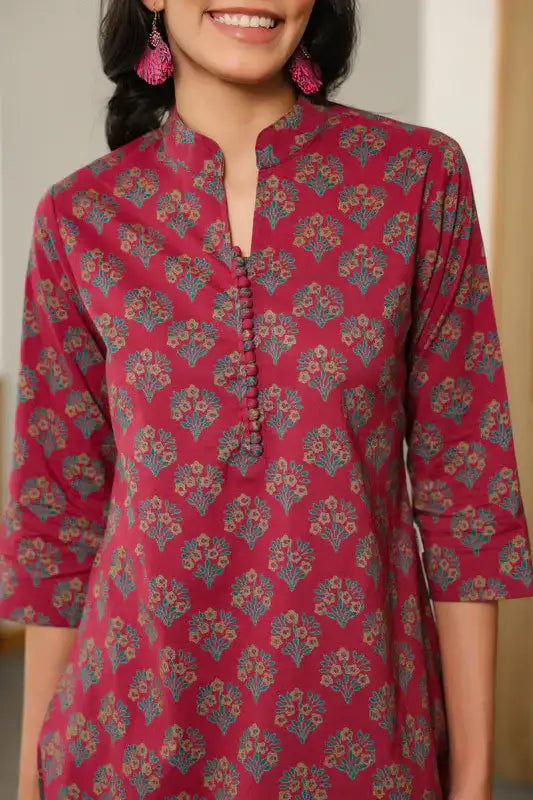 Aloha Mora on Maroon Printed Cotton Co-ord Set