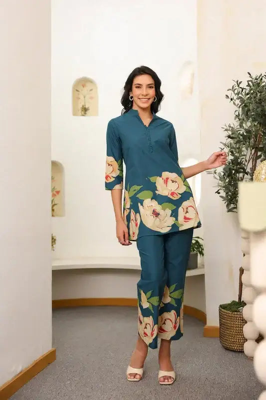 Teal Botanic Bliss Cotton Co-ord Set