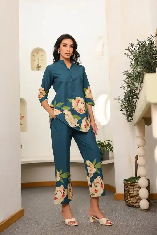 Teal Botanic Bliss Cotton Co-ord Set
