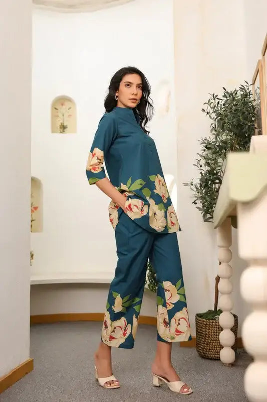 Teal Botanic Bliss Cotton Co-ord Set
