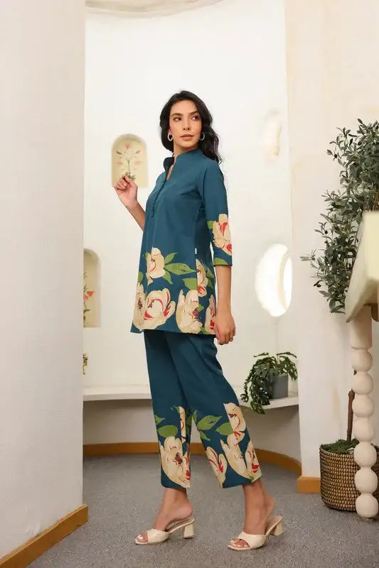 Teal Botanic Bliss Cotton Co-ord Set