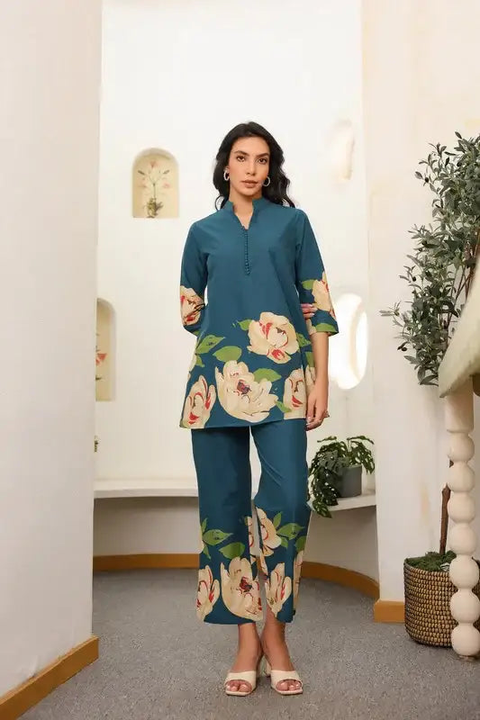 Teal Botanic Bliss Cotton Co-ord Set