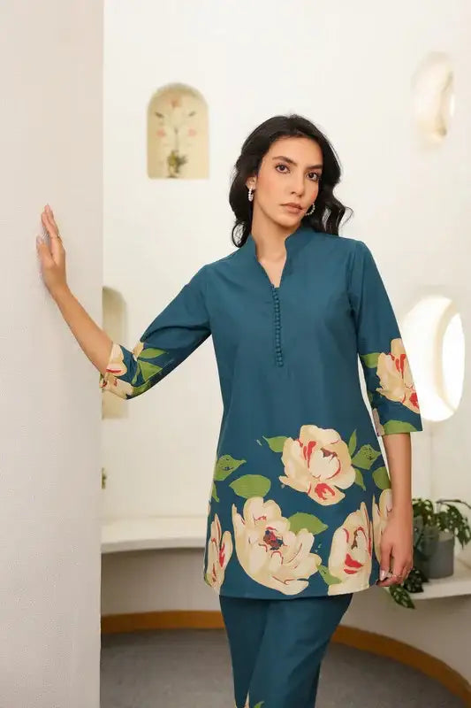 Teal Botanic Bliss Cotton Co-ord Set