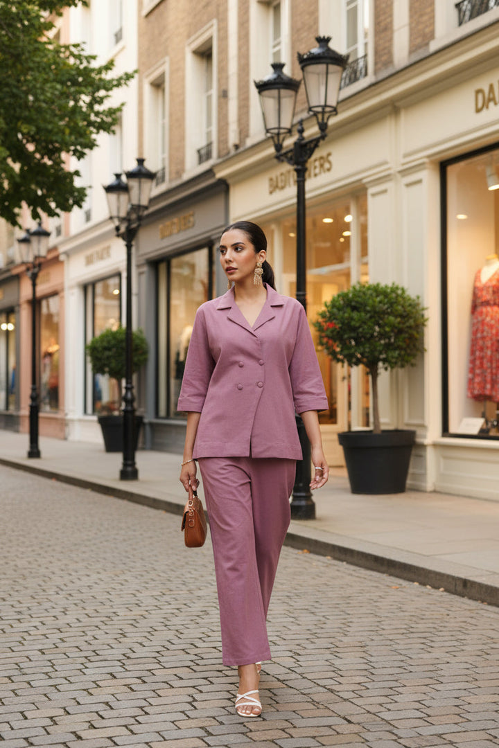 Mauve Bliss Blazer Cotton Flex Co-ord Set