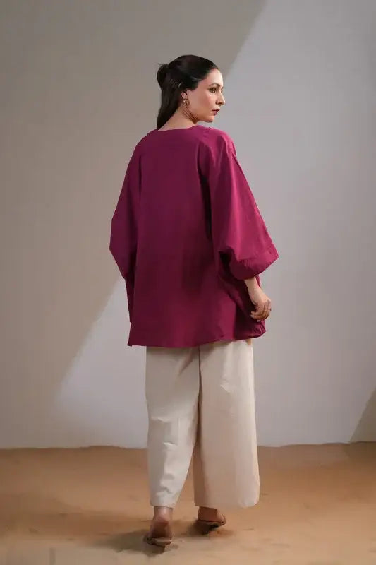 Wine Blossom Elegance Cotton Flex Co-ord Set