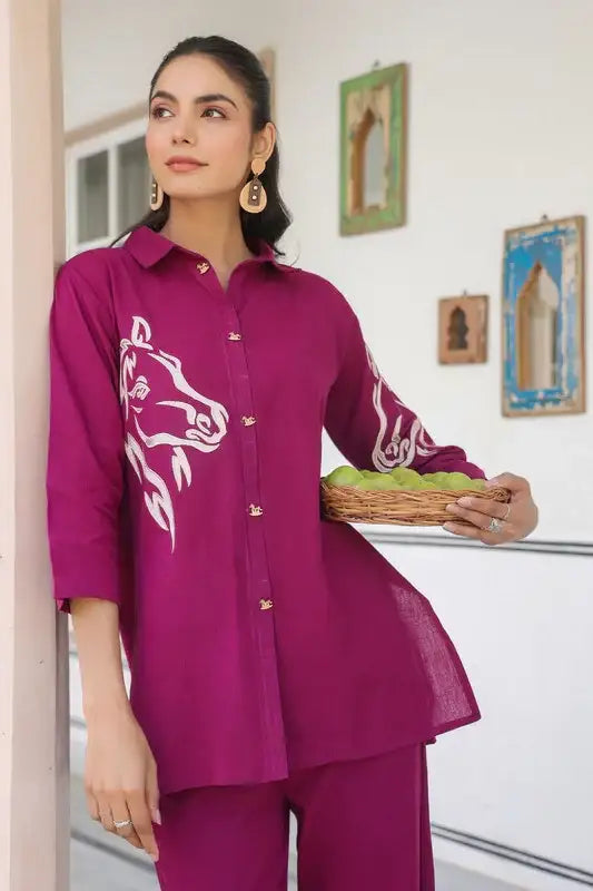 Majestic Muse Cotton Flex Wine Co-ord Set