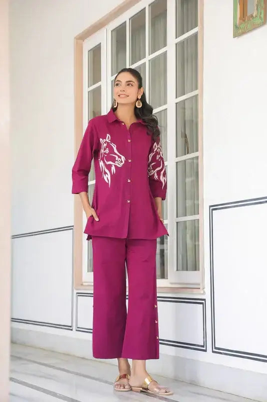 Majestic Muse Cotton Flex Wine Co-ord Set