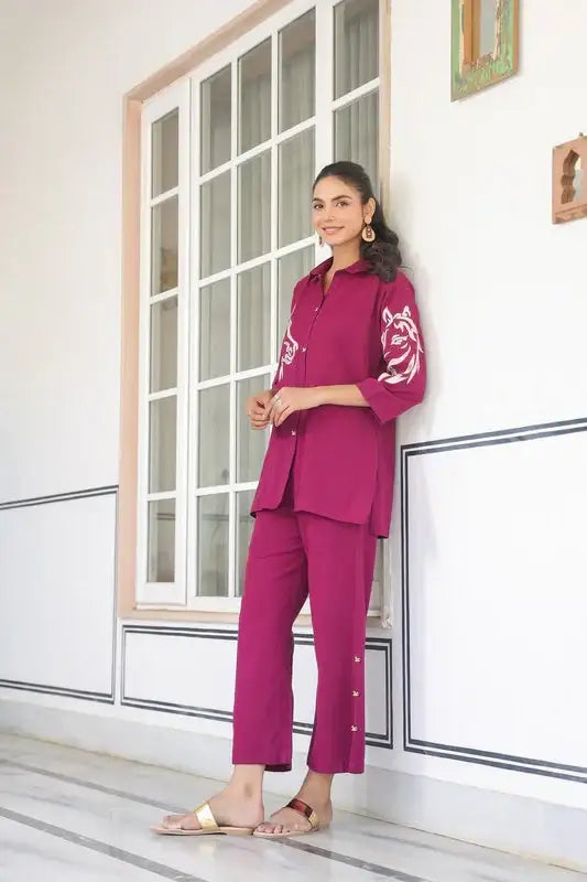 Majestic Muse Cotton Flex Wine Co-ord Set