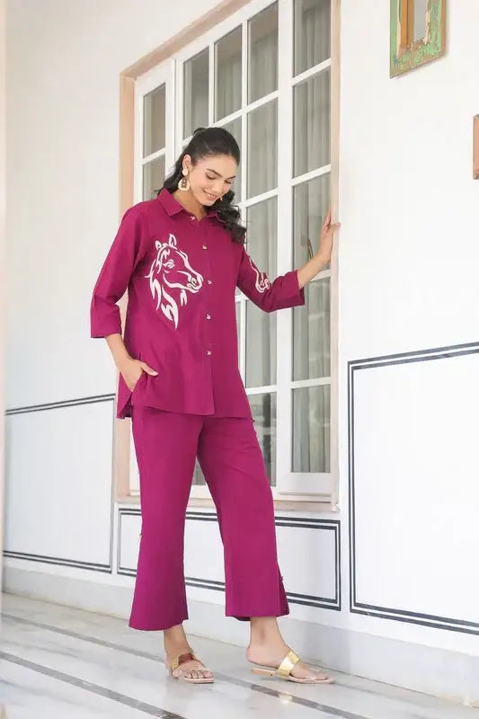 Majestic Muse Cotton Flex Wine Co-ord Set