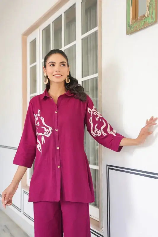 Majestic Muse Cotton Flex Wine Co-ord Set