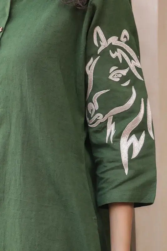 Olive Horse Embroidered Cotton Flex Co-ord Set