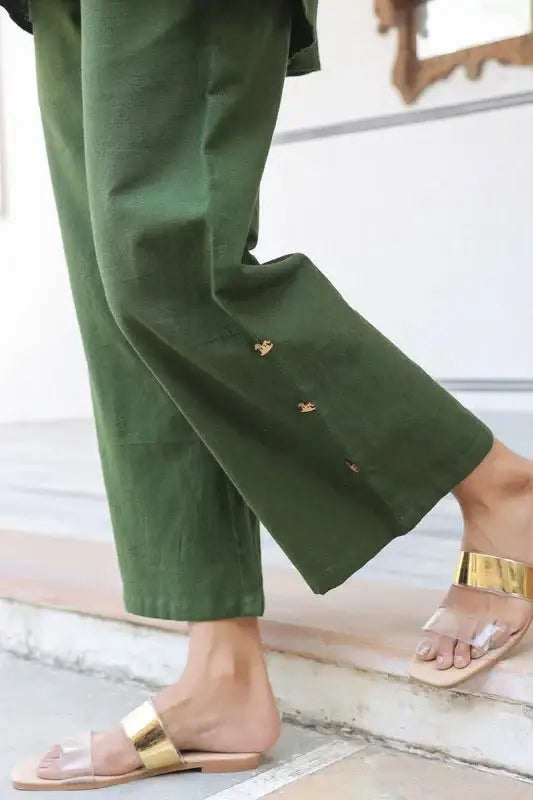 Olive Horse Embroidered Cotton Flex Co-ord Set