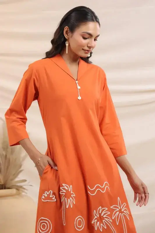 Rust Palm Breeze Embroidery Cotton Co-ord Set