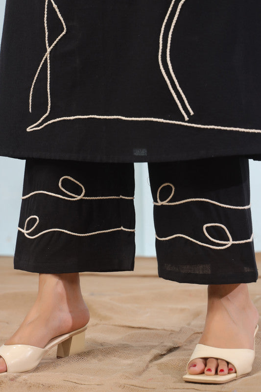 Flamingo Noir Black Embroidered Cotton Flex Co-ord Set