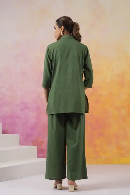 Olive Palm Embroidered Cotton Co-ord Set