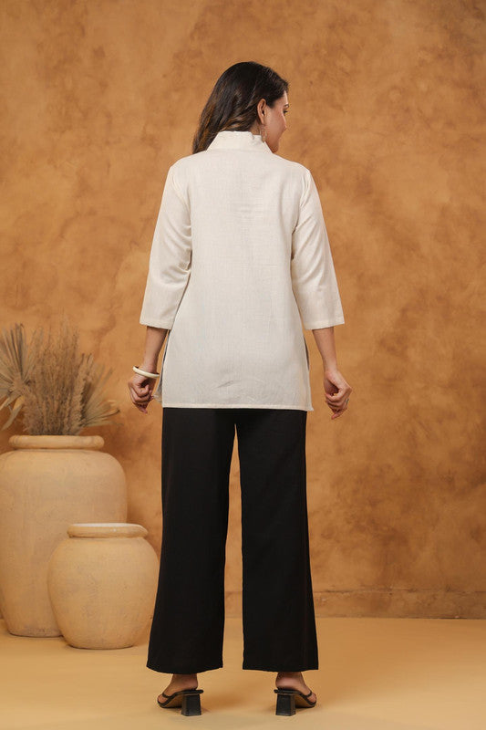 Handcrafted Flamingo Embroidered White Cotton Flex Co-ord Set