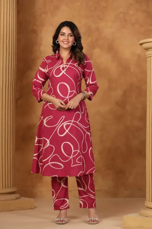 Berry Swirl Statement Pink Cotton Co-ord Set