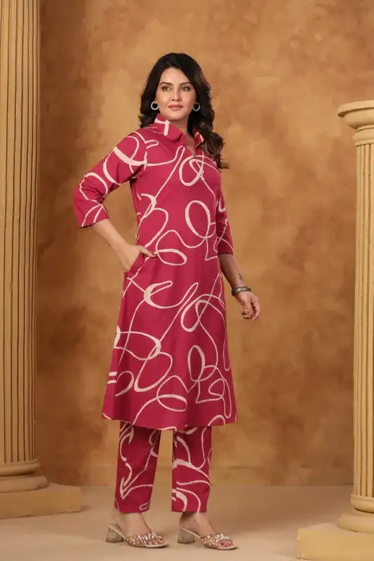 Berry Swirl Statement Pink Cotton Co-ord Set